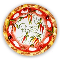 Lashuma Handgemachter Pizzateller Paprika aus Italienischer Keramik, Großer Teller Rund 33 cm