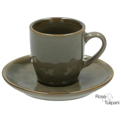 Rose & Tulpani Espressotasse Espresso Tasse mit Untertasse Concerto Grigio Tortora Grau 90ml, Steingut grau