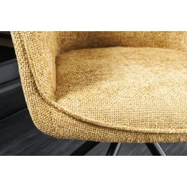 Riess-Ambiente Drehbarer Stuhl Verona senfgelb Strukturstoff mit Armlehne Metallbeine Schwarz Esszimmerstuhl Küchenstuhl