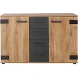 WIMEX Kombikommode WIMEX "Malmö, Schrank mit 2 Türen und 4 Schubladen, Made in Germany", grau (plankeneiche, graphit), B:130cm H:83cm T:41cm, Kunststoff, Sideboards, Kombikommode, im rusikaler look, Industrial Design, 130x41x83cm