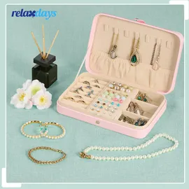 Relaxdays Schmuckkästchen, Schmuckaufbewahrung, Ringe, Ohrringe & Ketten, Reise Schmucketui, HBT: 4,5x21x14,5 cm, rosa