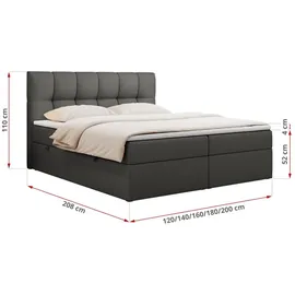 MKS Meble Boxspringbett 200 x 200 cm H3 Dunkelgrau