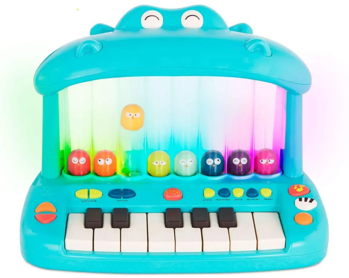 Kinder Spielklavier Nilpferd mit Licht und Ton, Kunststoff, mehrfarbig - B. Toys Klavier-Flusspferd - 15 Melodien, 5 Instrumententöne
