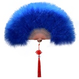 Uposao Damen Fächer Feder,Vintage Stil 20er Jahre Feder Handfächer Faltbar Handheld Marabou Federfächer Damen Party Kostüm Dekoration Zubehör für Hochzeit Halloween Karneval, Mottoparty,Blau #2