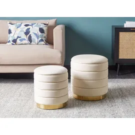 Beliani Pouf mit Stauraum 2er Set Samt 0 x 0 x 0 cm Beige/Gold