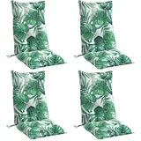 vidaXL Hochlehner Auflagen 4 STK., Hochlehner Auflage mit PP-Hohlfasern, Stuhlauflage mit Gummibänder Bindebänder, Sitzkissen, Blattmuster Oxford-Gewebe