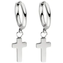Paar Creolen PURELEI "Schmuck Geschenk Cross Kreuz Ohrringe", silber (edelstahlfarben), Ohrringe, Damen, Edelstahl