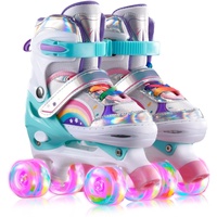 Sumeber Verstellbar Rollschuhe für Kinder,mit Leuchtenden Rädern Roller Skates Bequem und atmungsaktiv Quad Skates für Mädchen Rosa (Rouge, S(30-34))