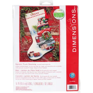 Dimensions 70-08986 Santa's Truck Counted Cross Stitch Christmas Stocking, Count Ivory, 16" Long Weihnachtsstrumpf mit Kreuzstich, Motiv: Weihnachtsmann, Stoff, Wolle, 14 elfenbeinfarbene Aida