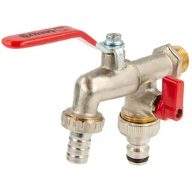 tecuro Doppel-Auslaufhahn 1/2 Zoll Messing matt verchromt