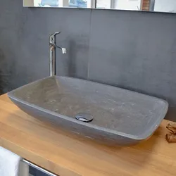 Megabad Stone Naturstein Aufsatzwaschtisch anthrazit 60 cm, ohne Hahnloch MBRB060CAR0, Badkeramik, anthrazit