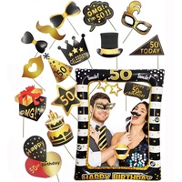 LMSHOWOWO 50 Jahre Geburtstag Foto Requisiten, Foto Booth Props, mit Schwarz Gold Aufblasbarer Fotorahmen, Fotorequisiten, Party Foto Booth Requisiten, für Geburtstage Zubehör, Zufällige Stile