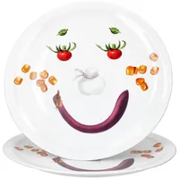 MamboCat Pizzateller 2er Set Smiley Pizzateller Ø30,5cm Servier-Platte Gemüse-Gesicht rot