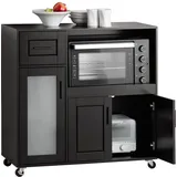 SoBuy Sideboard auf Rollen Küchenwagen Mikrowellenschrank Schwarz