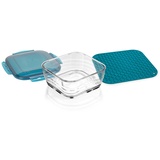 Genius Nicer Dicer Chef Glasschüssel mit Deckel | Set 3-tlg. Zubehör, 2.8 L Fassungsvermögen, inkl. Silikonmatte, Anti-Rutsch-Matte, Auflaufschale, backofenfest