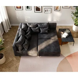 DeLife Ecksofa Clovis Anthrazit Antik Optik Hocker Ottomane Links Modulsofa - Schwarz/Grau