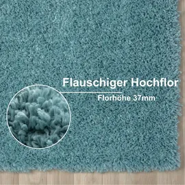 OTTO home Hochflor-Bettumrandung Banji, Höhe 37 mm, (3-tlg), Uni Farben, weich und flauschig, auch als Läufer & in rund erhältlich blau 1 St. x 80 cm x 200 cm