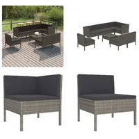 vidaXL 9 tlg. Garten Lounge Set mit Auflagen Poly Rattan Grau - Garten-Sofagarnitur - Garten-Sofagarnituren - Gartensofa-Set - Gartensofa-Sets - Grau