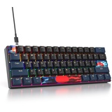 SOLIDEE mechanische Gaming Tastatur 60%,61 Tasten mit Lineare rote Schalter,kabelgebundene mechanische Tastatur mit LED-Hintergrundbeleuchtung,gemischtes Licht kompakte(61 Blue Samurai(B))
