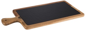 APS Servierbrett, Akazienholzbrett ausgestattet mit einer Naturschieferplatte, Maße (B x L x H): 33 x 20 x 2 cm