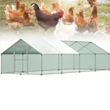 Froadp 3x8x2m Hühnerkäfig Außengehege Freilaufgehege Hühner Verzinkter Stahlrahmen mit PE Sonnenschutzdach und Schloss 24m2Hühnerstall Hasenstall Geflügelhaltung Käfig Kleintiergehege Voliere