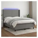 vidaXL Boxspringbett mit Matratze & LED Dunkelgrau 140x200 cm Stoff