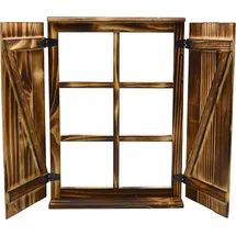 UNUS Sprossenfenster mit Fensterläden 63 x 4 cm braun