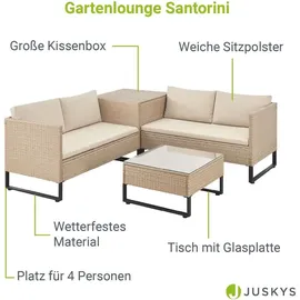 Juskys Polyrattan Lounge Santorini - Outdoor Sitzecke mit Beistelltisch & Auflagenbox - Creme