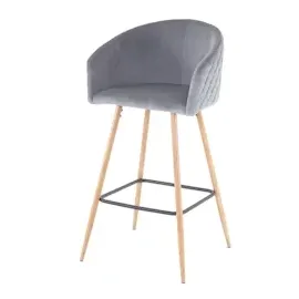 Mendler 2er-Set Barhocker HWC-D72, Barstuhl Tresenhocker Küchenhocker mit Lehne, Metall Holzoptik ~ Samt, grau
