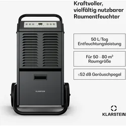 Klarstein DuraDry 50L Luftentfeuchter | 50L/Tag | 50-80 m2 | rostfrei | mobil | 450 m3/h Anthrazit