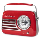 MADISON N.Y FREESOUND-VR40R - MADISON - 30W Vintage-Radio mit langer Batterielaufzeit, Bluetooth, USB und UKW - Rot