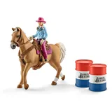 schleich FARM WORLD 41417 Bauernhof Rodeo Spielset mit 2 Fässern, 6-Teiliges Tiere Set mit Cowgirl, Pferd und Zubehör, Realistisches Western Rodeo Bauernhof Spielzeug für Kinder