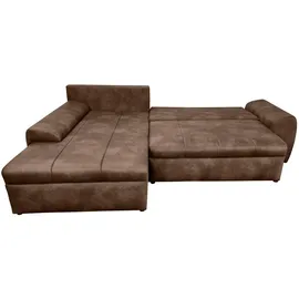 luma-home Vintage Ecksofa Schlafsofa Eckcouch L-Sofa mit Ottomane links, einzeln stellbar,L-Form, 266x186 cm, Wohnzimmer, Sofas / 18014 - 2 Jahre Gewährleistung - mind. 14 Tage Rückgaberecht - Braun