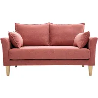 Skandinavisches Sofa aus terracottafarbenem Stoff mit Samteffekt und hellem Holz 2-Sitzer KATE