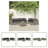 The Living Store 6-tlg. Garten-Lounge-Set mit Kissen Grau Poly Rattan - Grau
