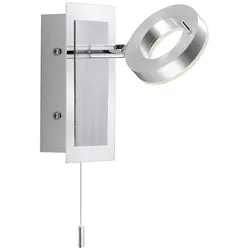 LED-Wandleuchte, aluminium-matt, IP44, Zugschalter, dreh und schwenkbar