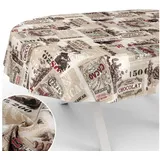 ANRO Tischdecke mit Tee und Kaffee aus Textil Tischtuch mit Beschichtung Tischwäsche (Einzelstück 1-tlg), auch als Gartentischdecke - mit Schutzschicht beige Oval | 140 cm x 180 cm x 0.3 mm