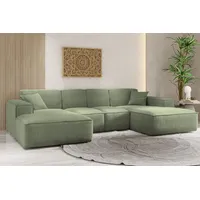 Kaiser Möbel Ecksofa, Eckcouch U form, Wohnzimmer Couch Large 342cm SIENA stoff Poso Hellgrün - Olive