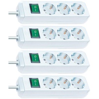 Brennenstuhl Eco-Line 3-fach Steckdosenleiste (Steckerleiste mit Kindersicherung, Schalter und 1,5 m Kabel) weiß | 4er Pack