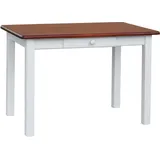 Weißer Tisch mit Schublade aus massivem Kiefernholz mit Tischplatte in der Farbe Calvados 110 x 80 cm - Braun
