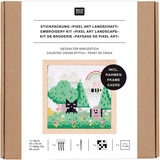 Rico Design Stickpackung Gezählter Kreuzstich, Pixel Art Landschaft, medium, inkl. Dekostickrahmen quadratisch M