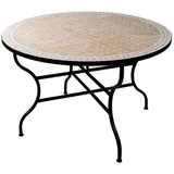 ORIGINAL Marokkanischer Mosaiktisch Gartentisch ø 120cm Groß rund klappbar | Runder klappbarer Mosaik Esstisch Mediterran | als Klapptisch für B...