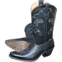 Damen Western Cowboy Biker Leder Stiefel Boots »WBL-29« Schwarz