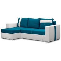 Furnix Schlafsofa NIPPUR Sofa in L-Form Polstercouch mit Schlaffunktion, 2x Bettkasten, DL-Ausziehautomatik, Maße: B230 x H90 x T145 cm, Sitzhöhe: 45 cm blau|weiß