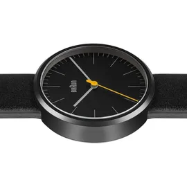 Braun Unisex Ceramic 3-Hand Analogue Quartz Watch, Black Dial and Black Leather Strap, 38mm Ceramic Case, Model BN0172BKBKL.