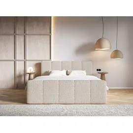 Selsey Cloudy II - Boxspringbett 200x200 cm, mit Bettkästen und Topper, Bouclé Hellbeige - Beige
