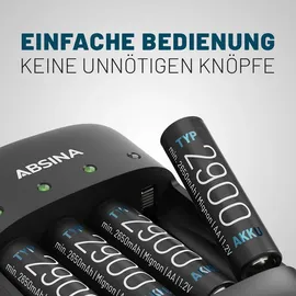 Absina Akku Ladegerät AA AAA & 9V inkl. 8X AA 2900