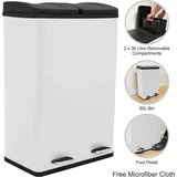 MonsterShop Doppel Tretmülleimer 60 l Weiß
