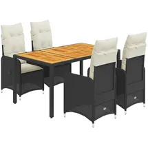 vidaXL 5-tlg. Garten-Bistro-Set mit Kissen Schwarz Poly Rattan