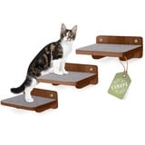 WOOWOOD® Kletterwand Katzen | Katzentreppen 3er-Set | Katzentreppe Wand | Katzen Kletterwand Set | Katzenwand Klettern | Catwalk Katze | Katzen Wand Klettern | Katzentreppen XL - Walnuss